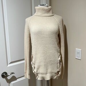 TOBI Biege Criss Cross Turtleneck Sweater